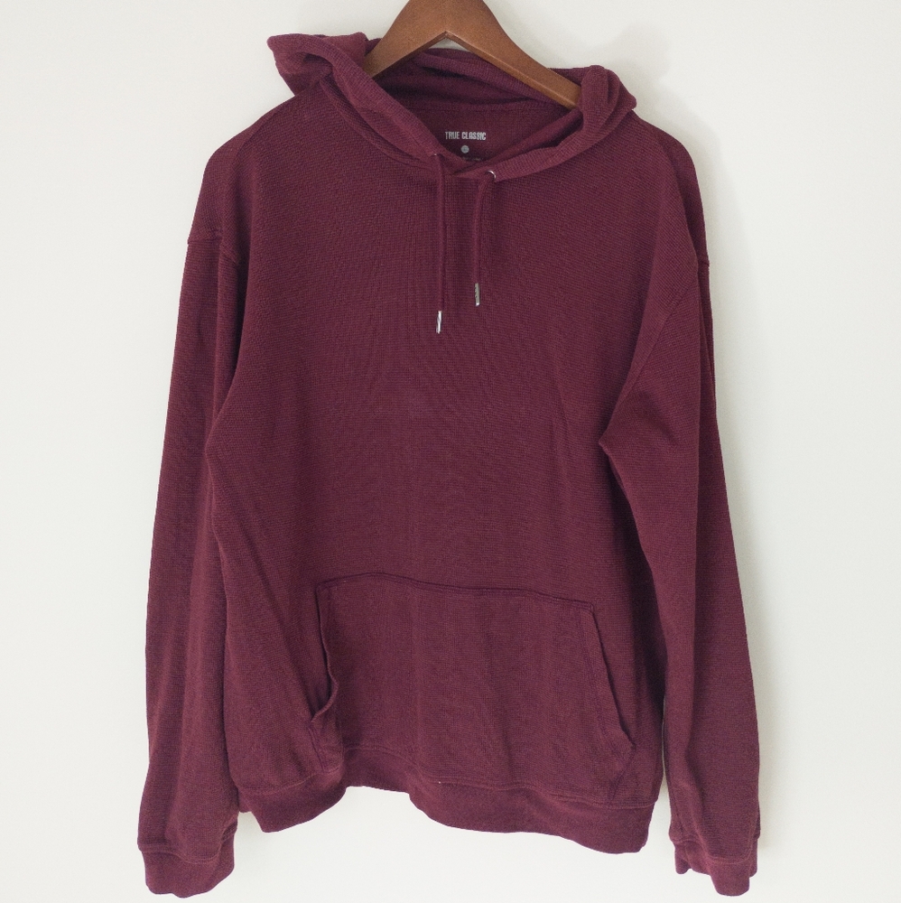 True Classic Waffle Knit Hoodie Large Maroon Unisex
